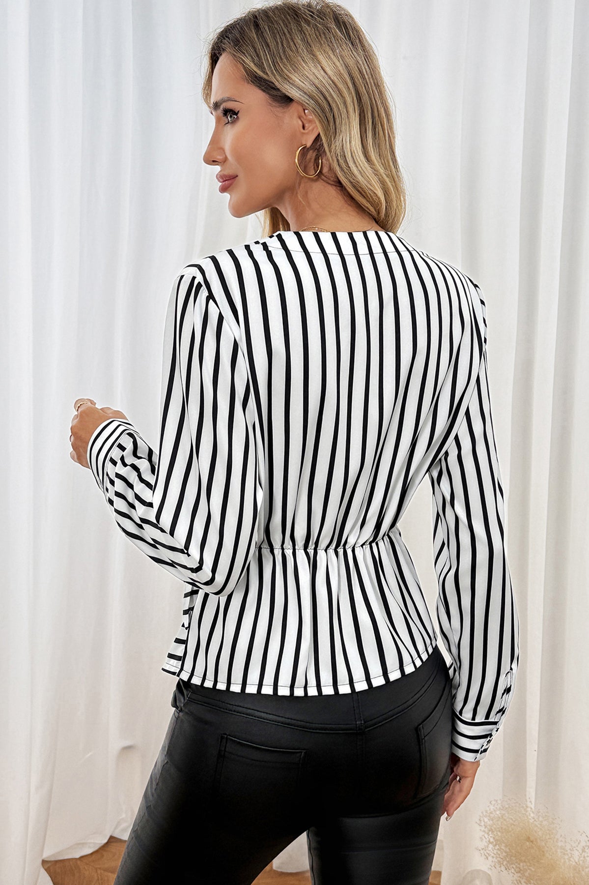 Langry fashion striped v-neck blouse for casual office wear