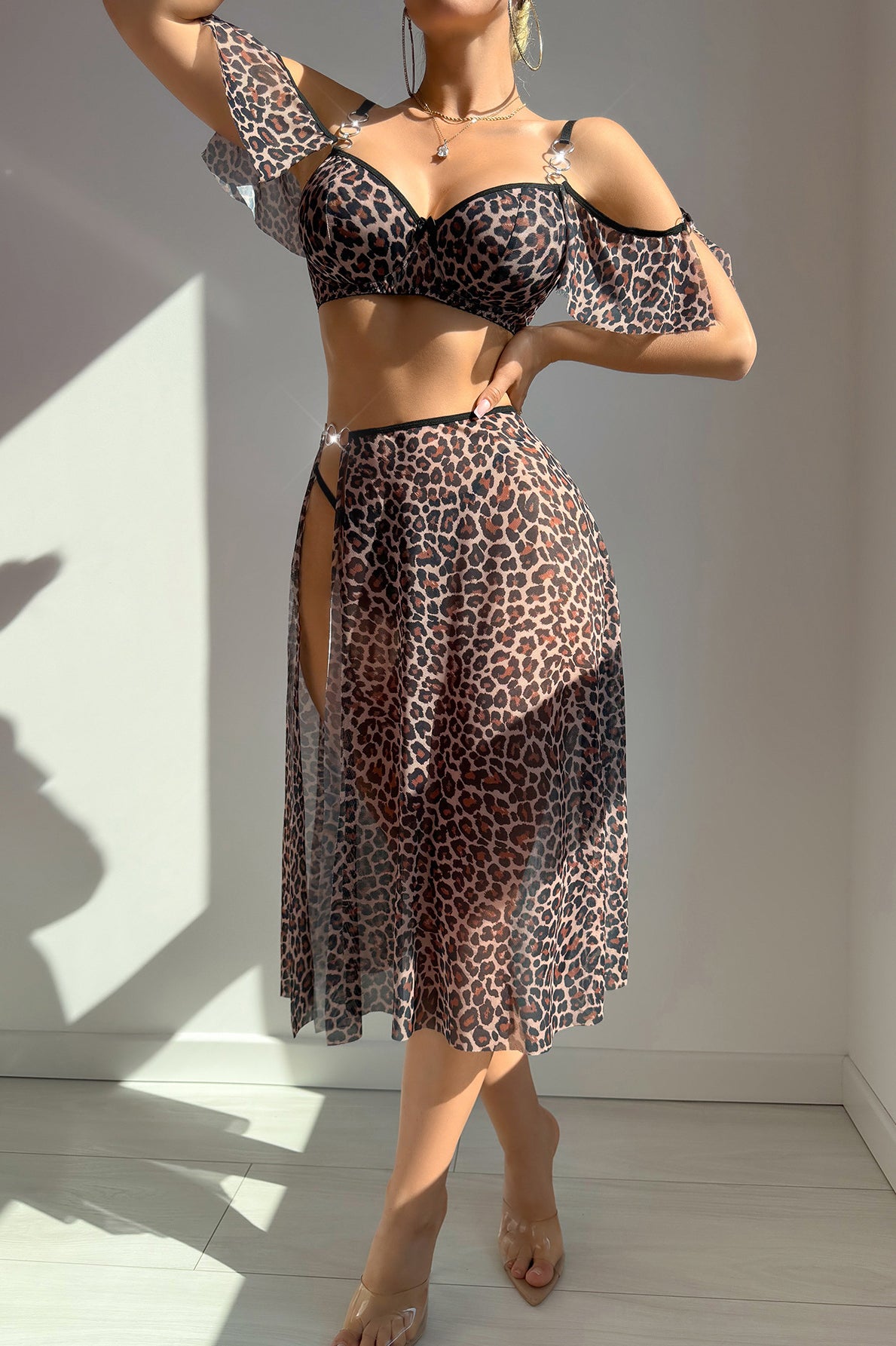 Gorgeous Mesh Leopard Print Lingerie Set in Fashion