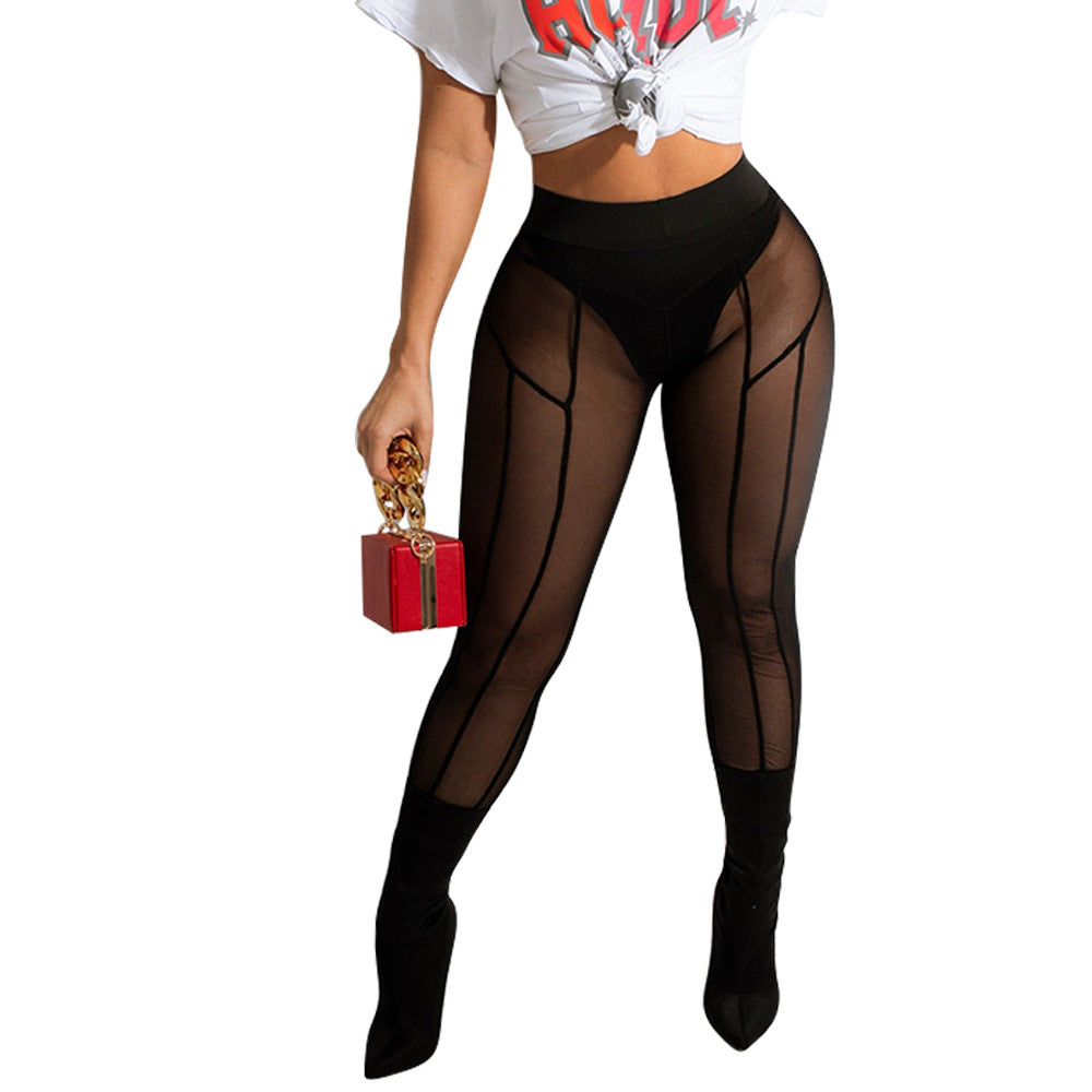 Tight Mesh See Through Leggings with sheer black panels for fashionable stylish wear
