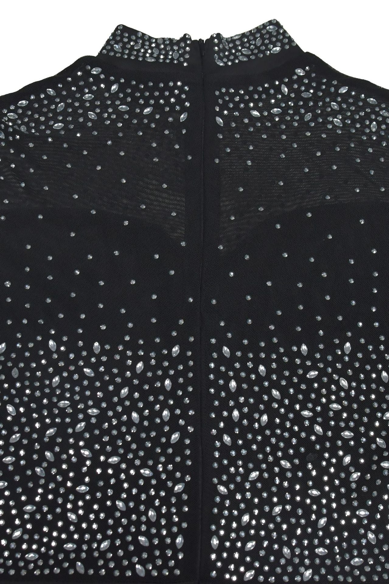 Black mesh top with rhinestones featured on Amazing Split Maxi Dress, a stylish fashion piece