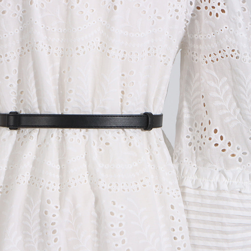 French Vintage Summer Stand Collar Embroidery Dress