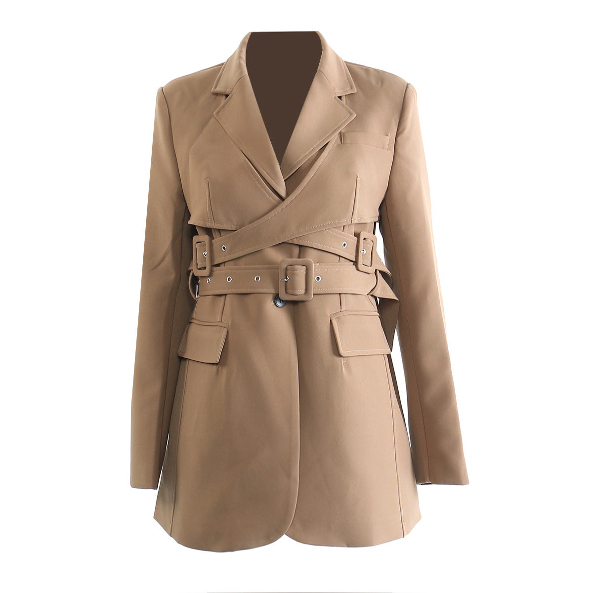 Langry fashion beige trench coat blazer with belt detail