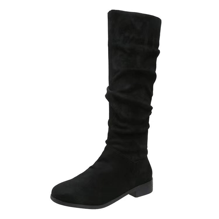 Pile Suede Slip on Knee High Boots