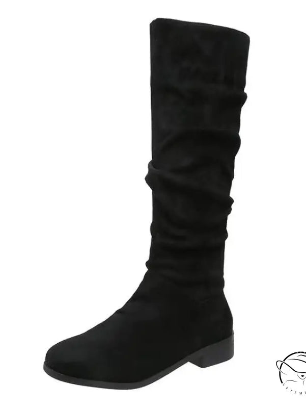 Pile Suede Slip on Knee High Boots