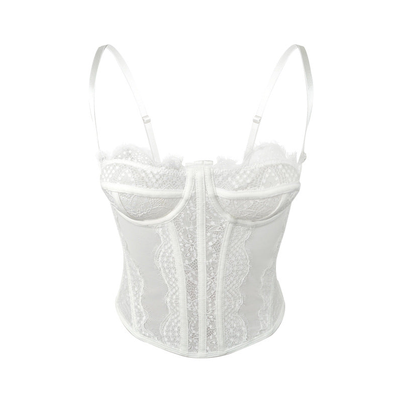 White lace corset top from Cute Push Up Corset, perfect for elegant fashion and ملابس
