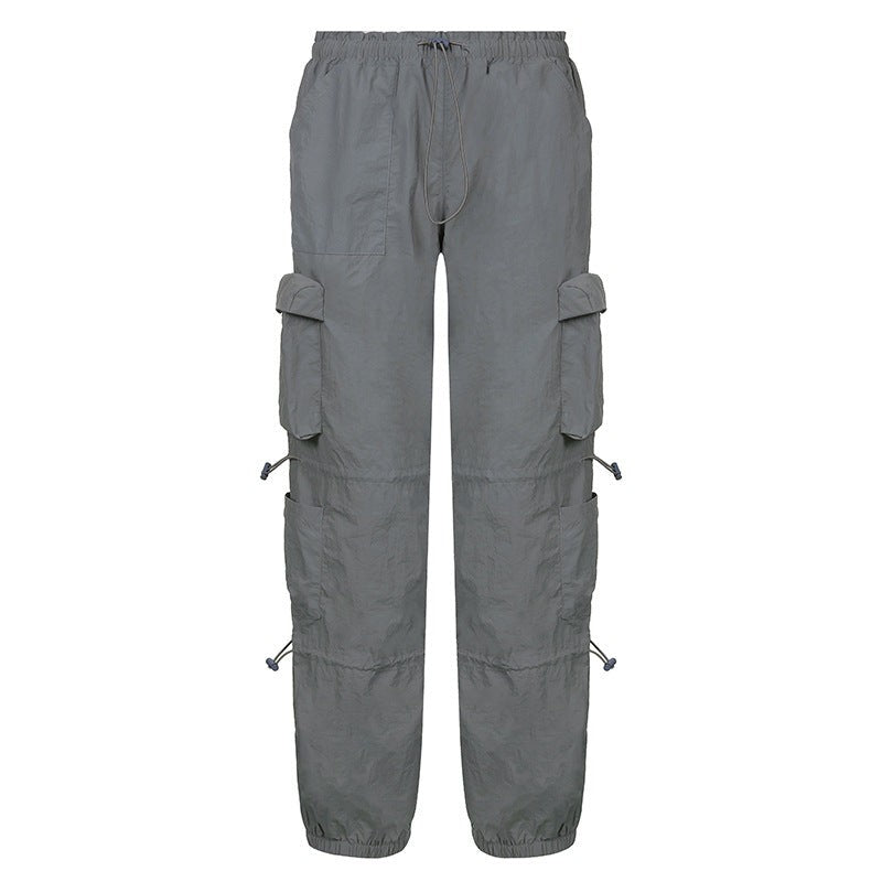 Gray cargo pants from HIP HOP LOW WAIST DENIM PANTS collection with low waist fit