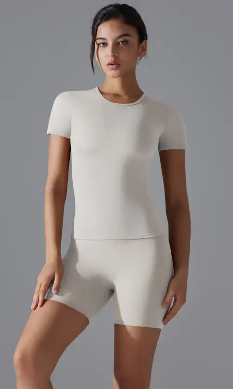 Spring Autumn t Shirt Quick Drying Yoga Clothes Short Sleeve Slim Fit Fitness Blouse Outdoor Running Sports Suit Women