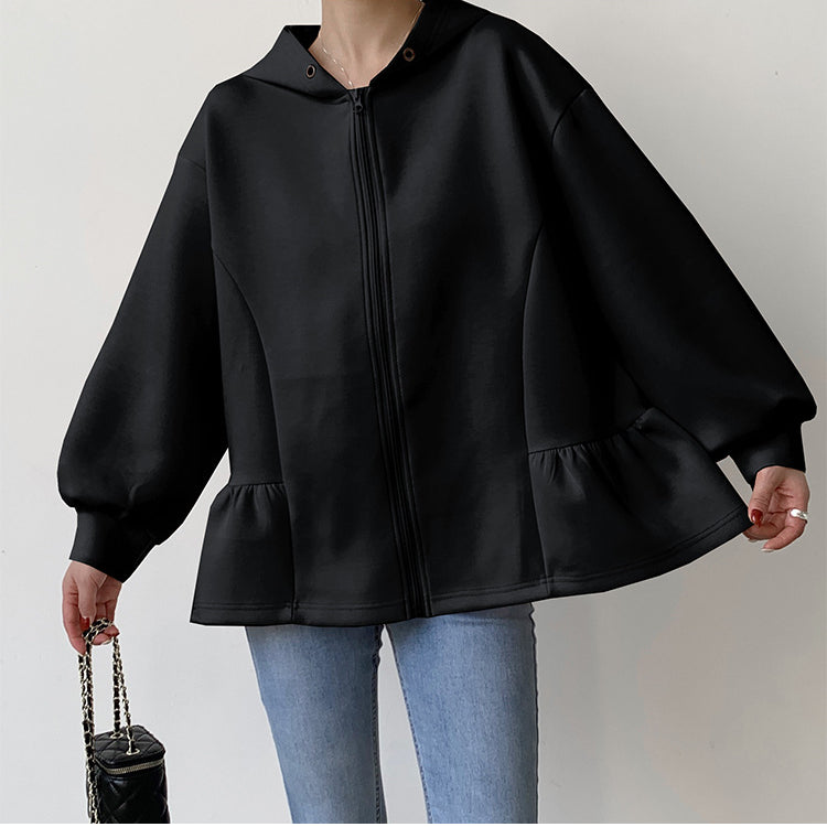 Black Hooded Zip-Up Ruffled Jacket from Letian, part of Vetements Winter Collection