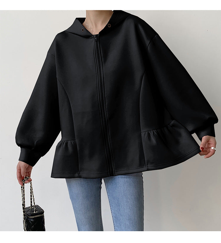 Black Hooded Zip-Up Ruffled Jacket from Letian, part of Vetements Winter Collection