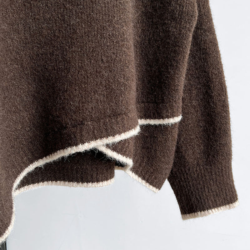 Brown knit sweater with white stripes ideal for cozy fashion and ملابس styling