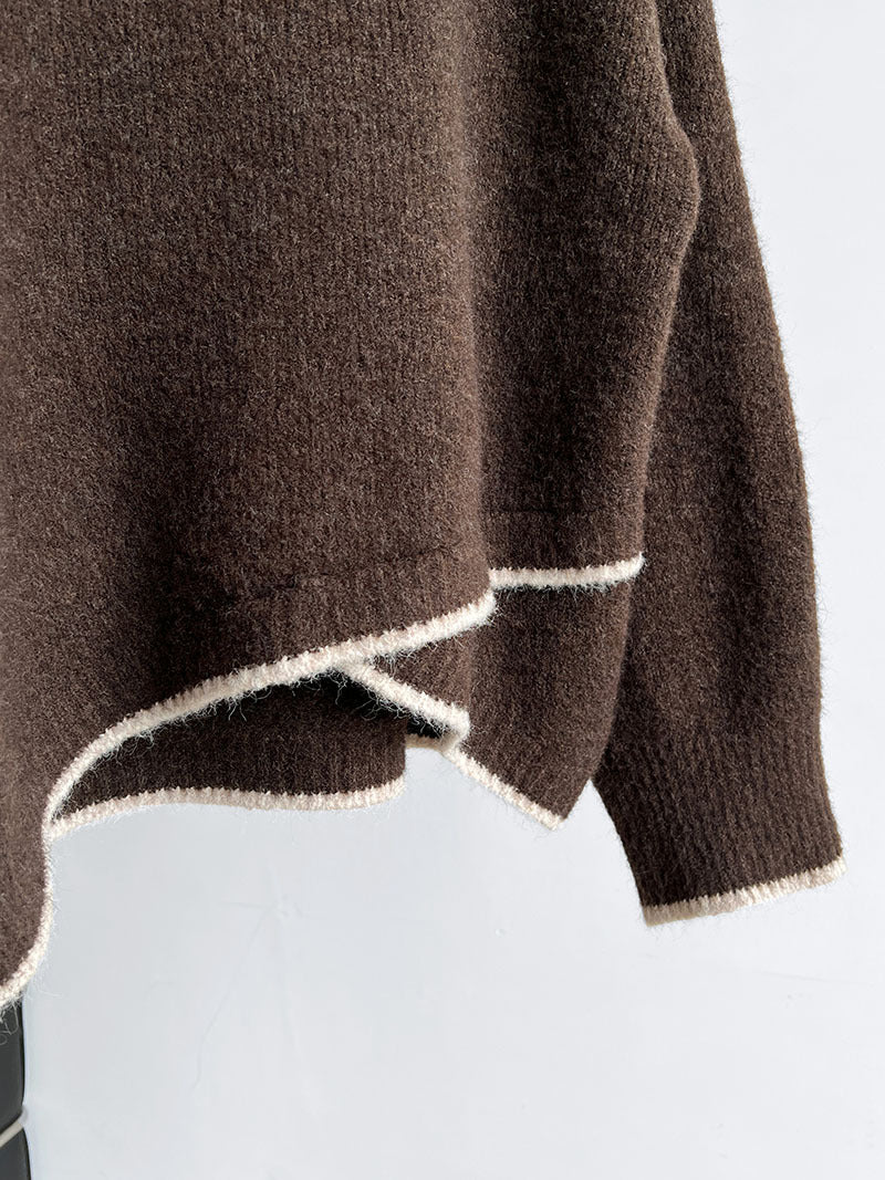 Brown knit sweater with white stripes ideal for cozy fashion and ملابس styling