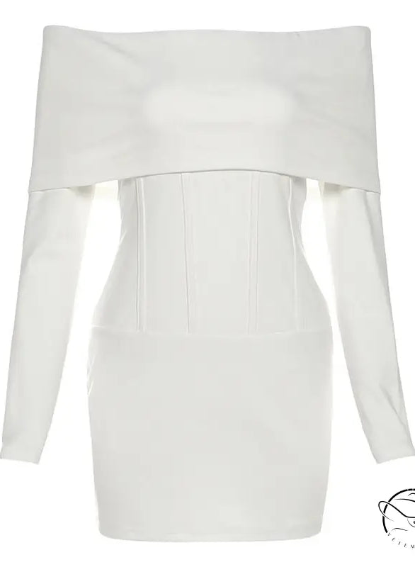 Elegant white off-the-shoulder langry fashion dress with corset bodice