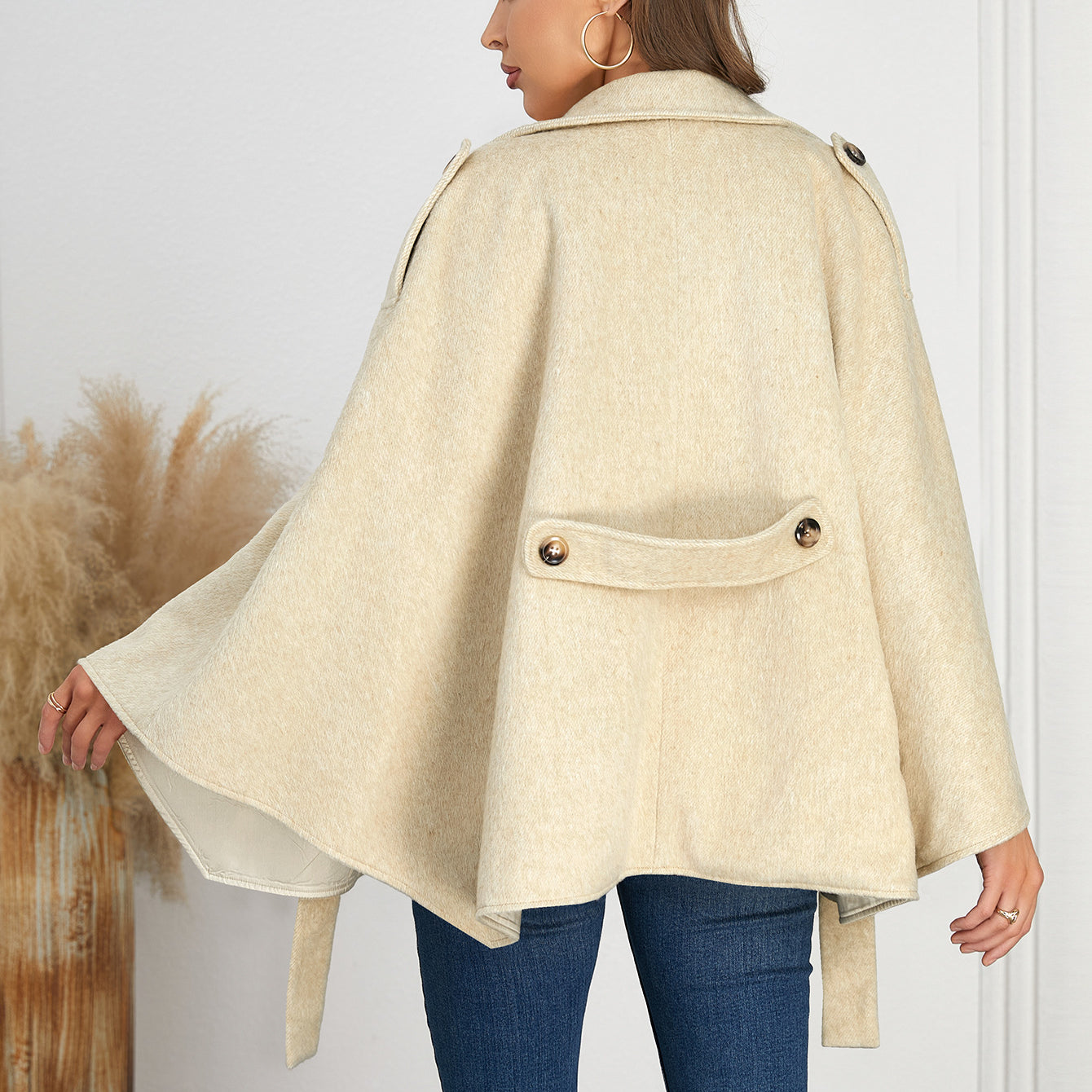Beige cape coat with belt, perfect for winter fashion and stylish ملابس from Langry