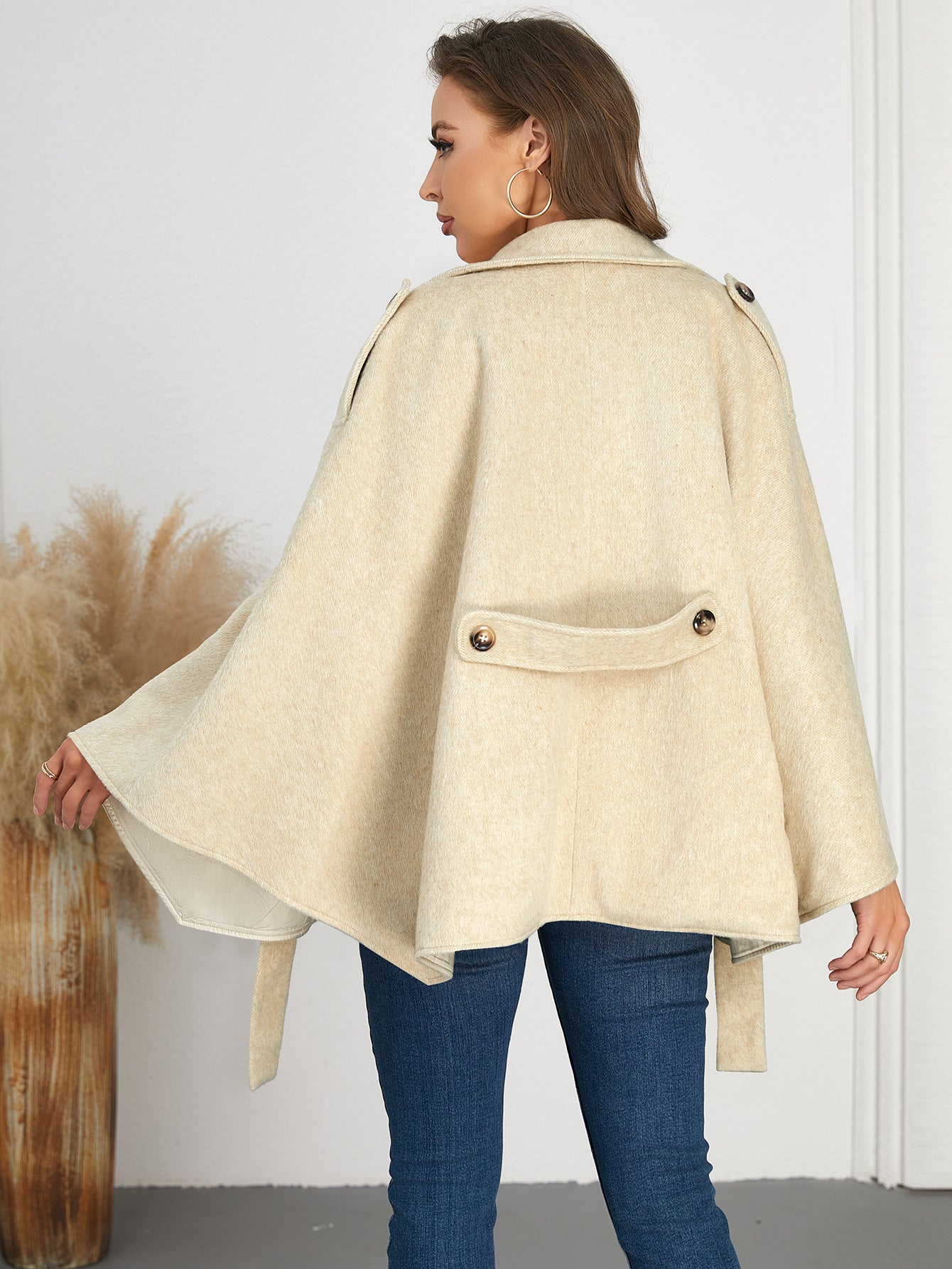 Beige cape coat with belt, perfect for winter fashion and stylish ملابس from Langry