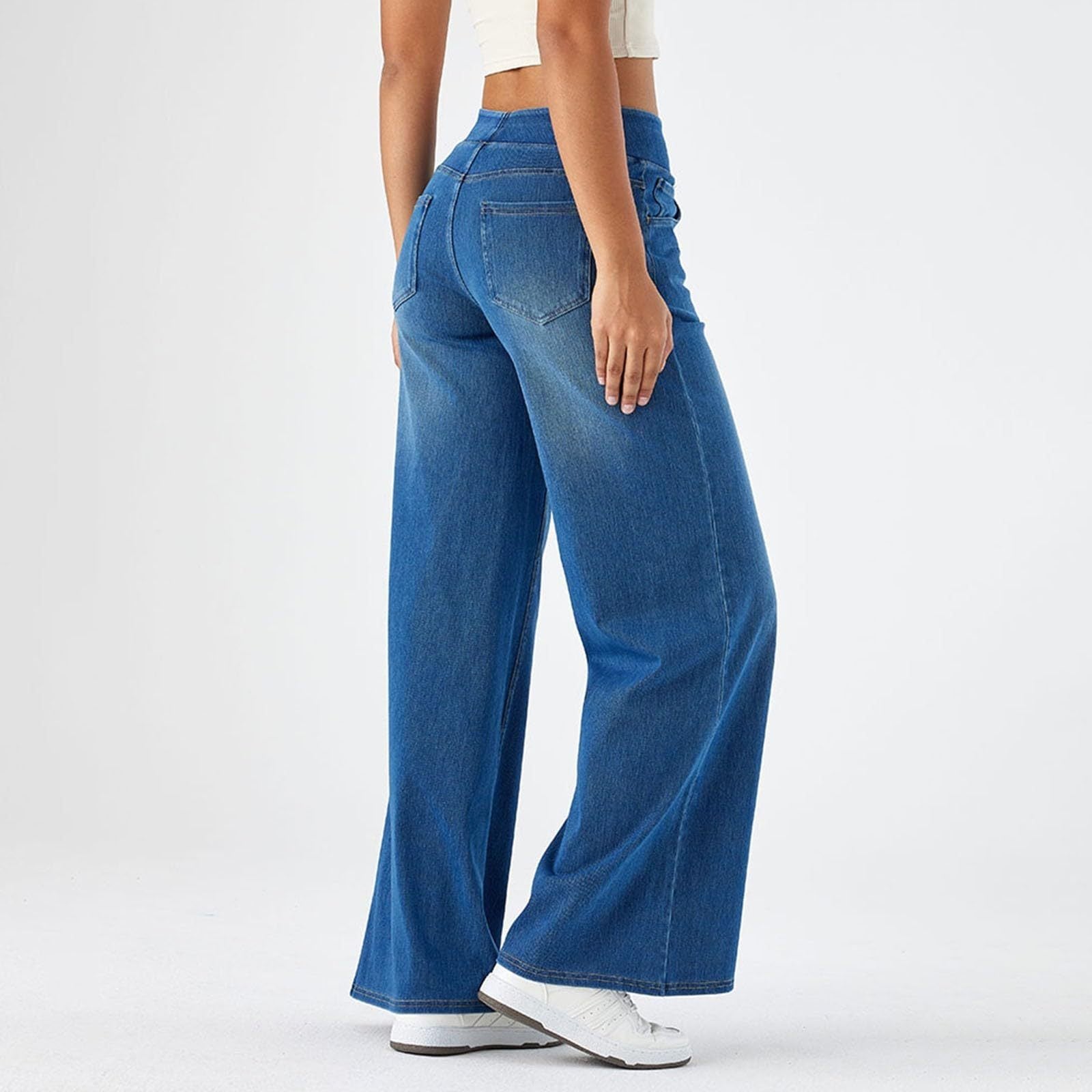 Blue wide-leg denim pants from Langry, perfect for casual fashion and ملابس