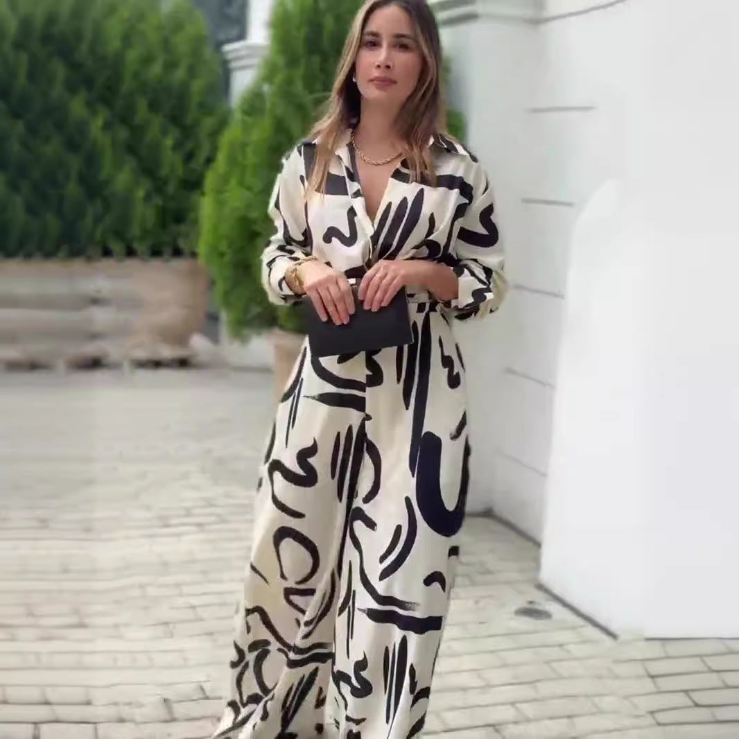Abstract-patterned jumpsuit showcasing summer fashion and stylish ملابس for office casual wear