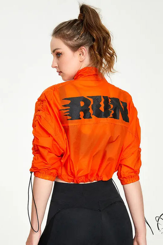 Orange casual loose cardigan cropped running jacket for yoga