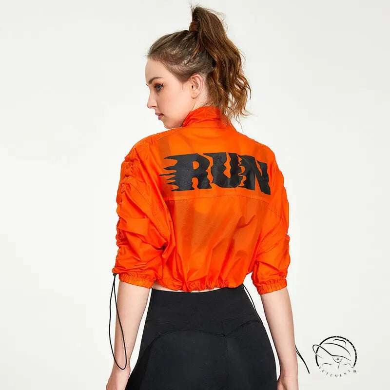 Orange casual loose cardigan cropped running jacket for yoga