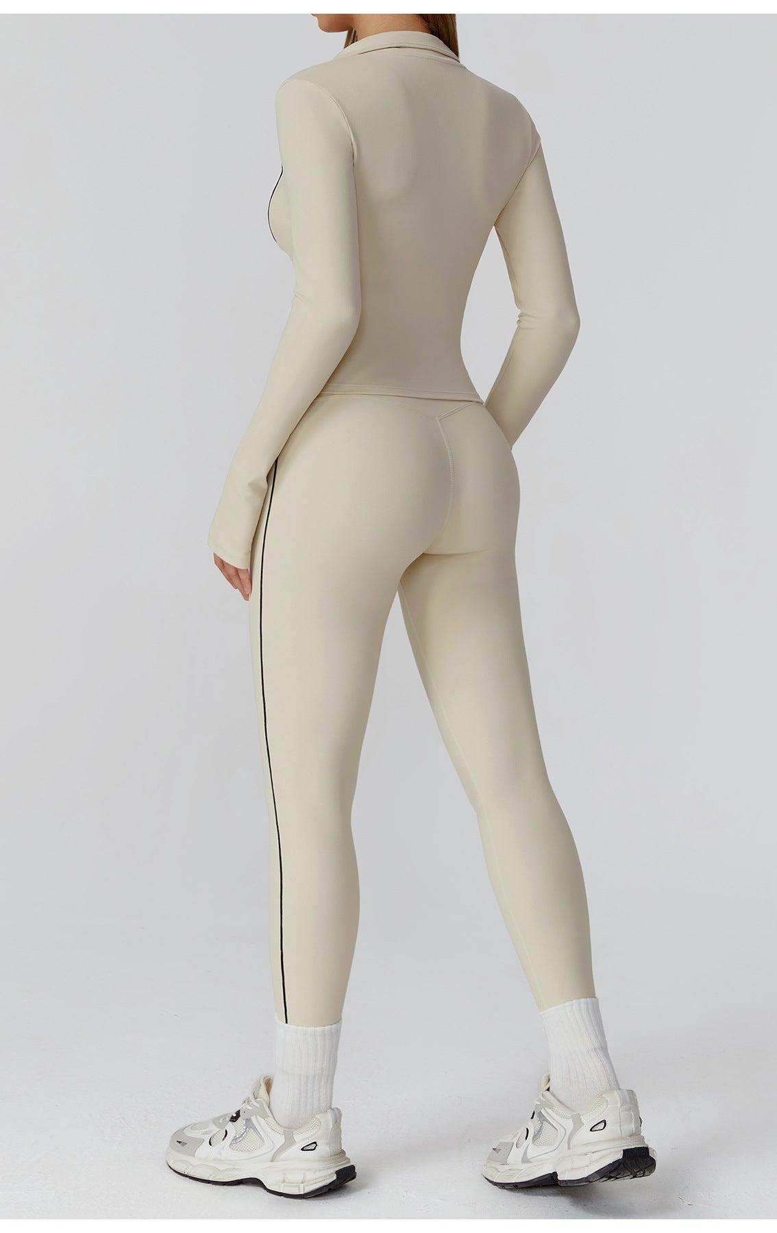 Cream-colored Langry fashion bodysuit with zipper, slim jacket style