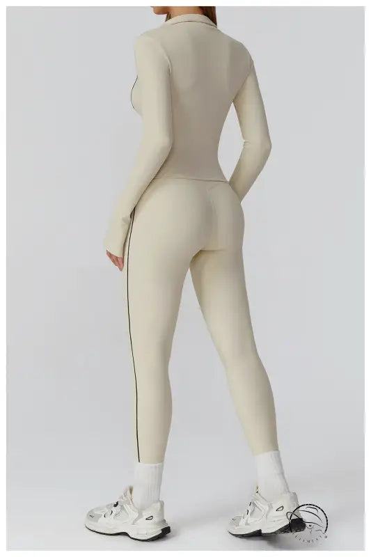 Langry fashion cream bodysuit with zipper in slim jacket style