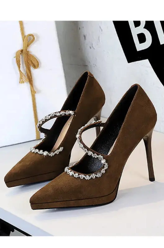 Cocktail Waterproof Platform Rhinestone Ankle Strap High Heel Pumps