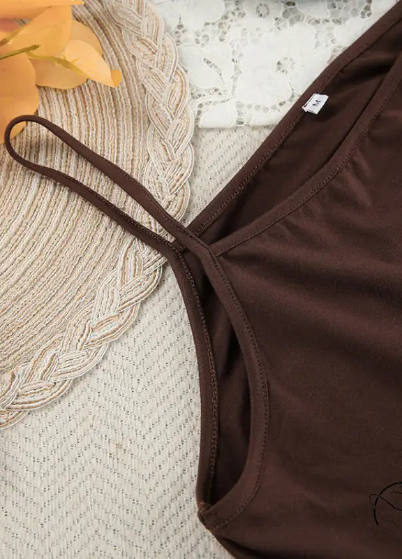Brown spaghetti strap camisole in comfortable knitted pajamas