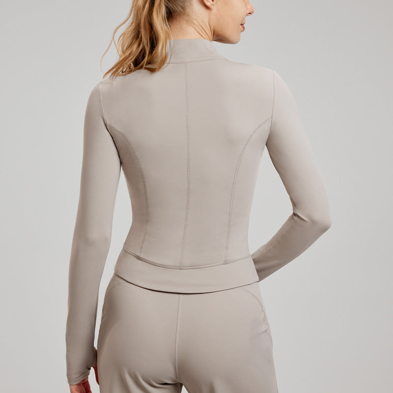 Beige athletic jacket and pants for winter fleece-lined yoga fashion, ملابس for langry fitness