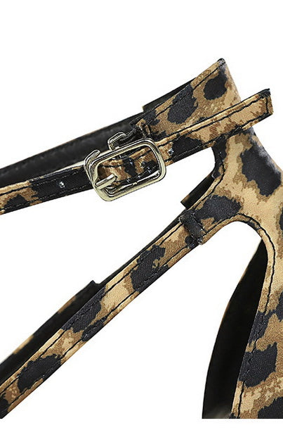 Langry fashion cocktail leopard print square high heel sandals with ankle strap and buckle