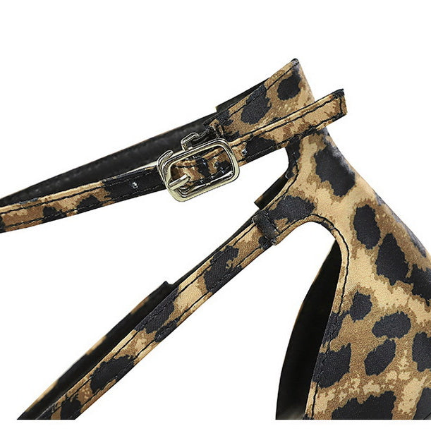 Langry fashion cocktail leopard print square high heel sandals with ankle strap and buckle