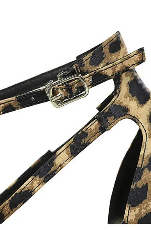 Cocktail leopard print square high heel sandal with ankle strap