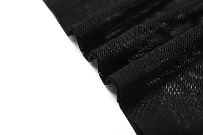 Spring Summer Girls Mesh See Through Split Irregular Asymmetric Spaghetti Strap Dress