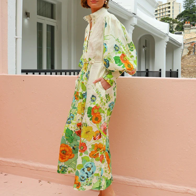 Floral print jumpsuit featuring long sleeve design for women’s casual summer fashion