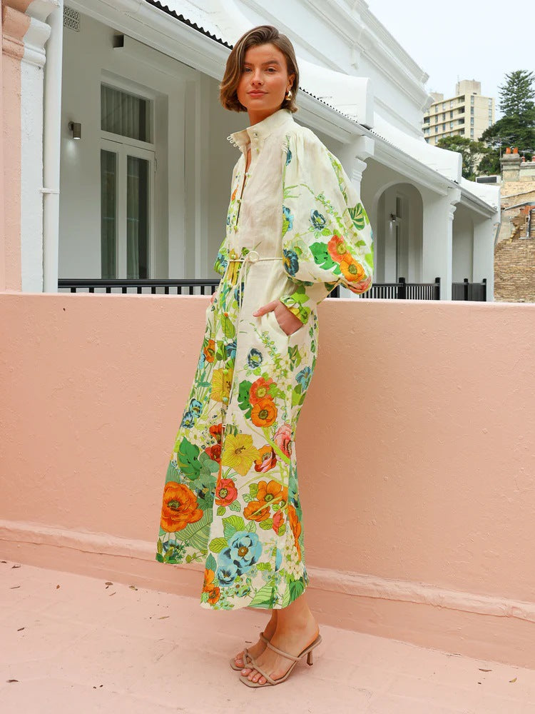 Floral print jumpsuit featuring long sleeve design for women’s casual summer fashion