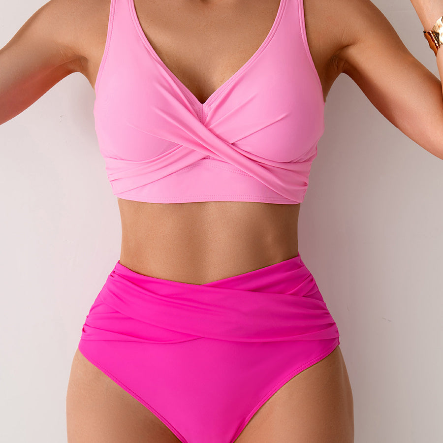 Pink two-piece swimsuit from Gorgeous Split Swimsuit for trendy summer fashion langry
