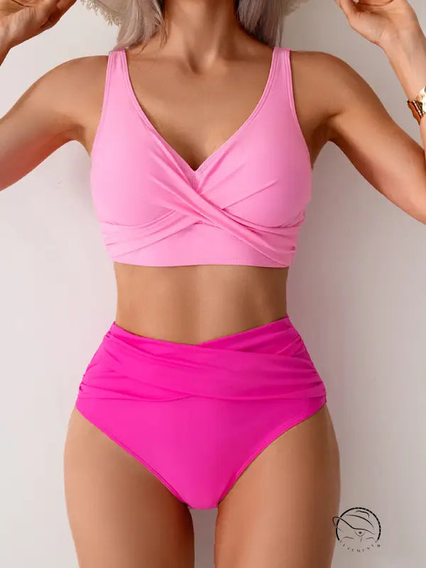 Pink gorgeous split swimsuit in two-piece style