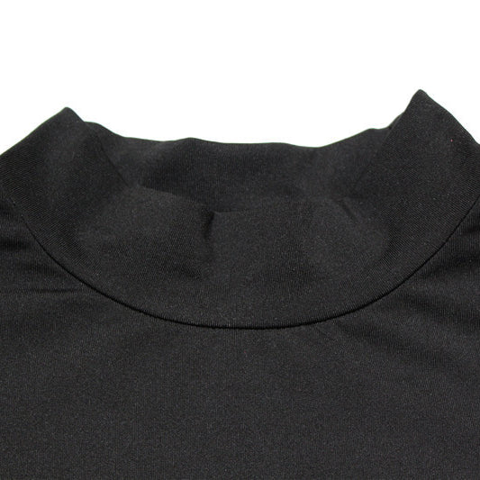 Close-up of solid color hollow cutout cropped tight jumpsuit with black mock neck top