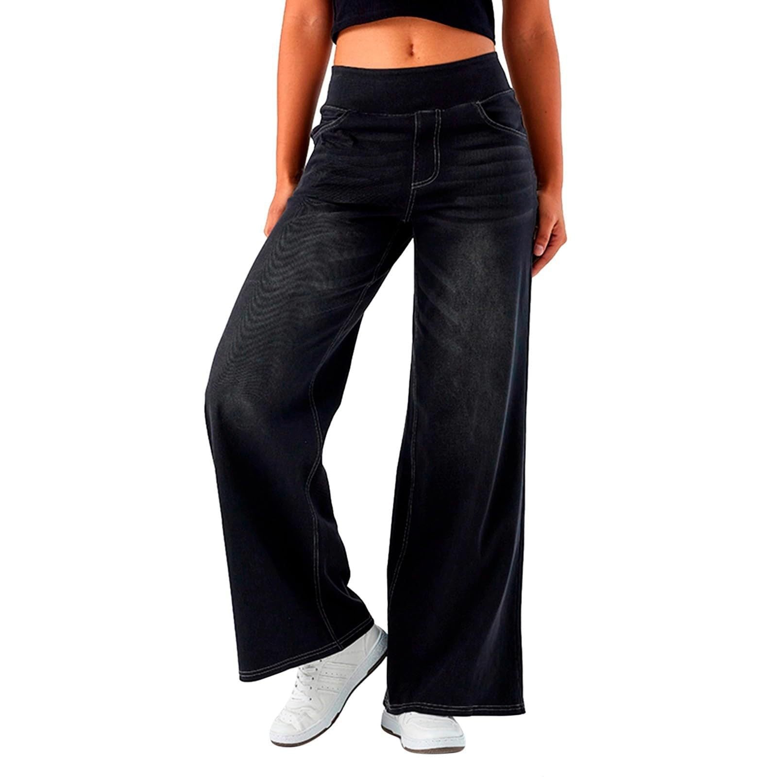 Black wide-leg denim pants in Loose Casual Jeans, perfect for trendy fashion and ملابس