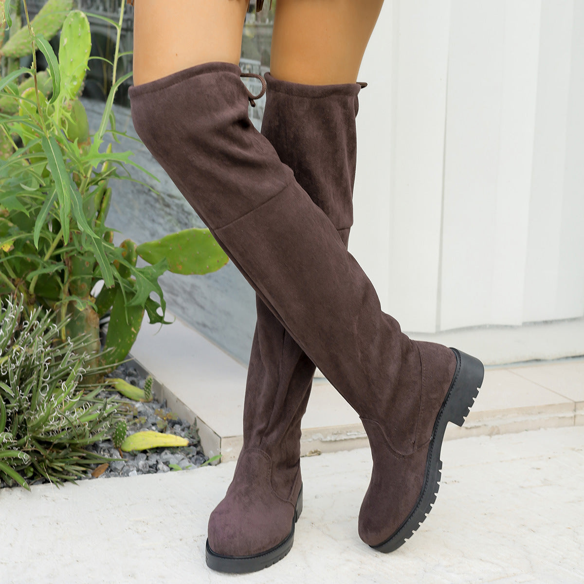 Suede Low Heel Over the Knee Boots