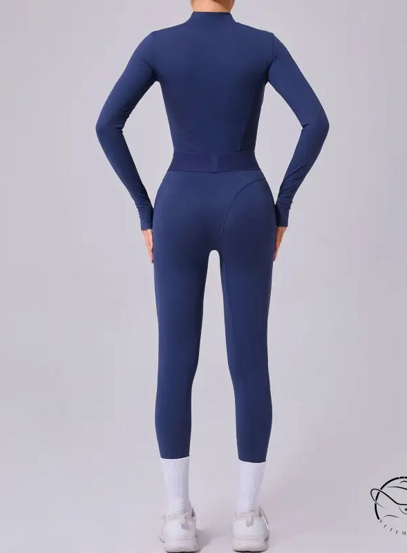 Navy blue Comfy Mesh Stitching Fitness One Piece jumpsuit