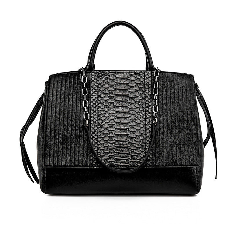Langry fashion black python skin handbag with chain handle