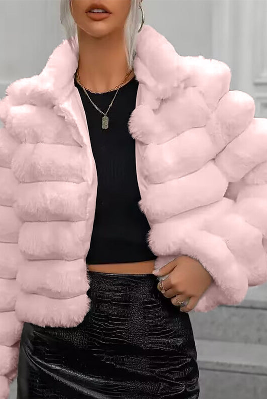 Pink faux fur jacket for autumn winter faux and winter faux fur fashion for women