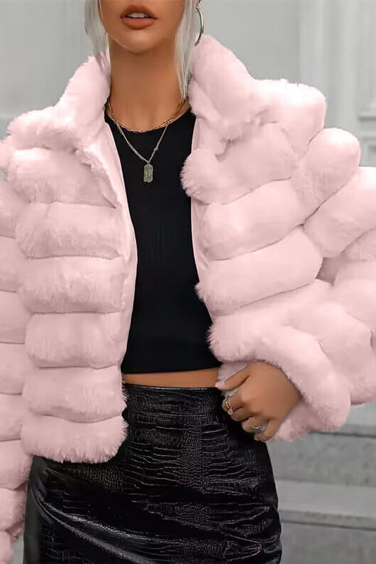 Pink faux fur jacket for autumn winter faux and winter faux fur fashion for women