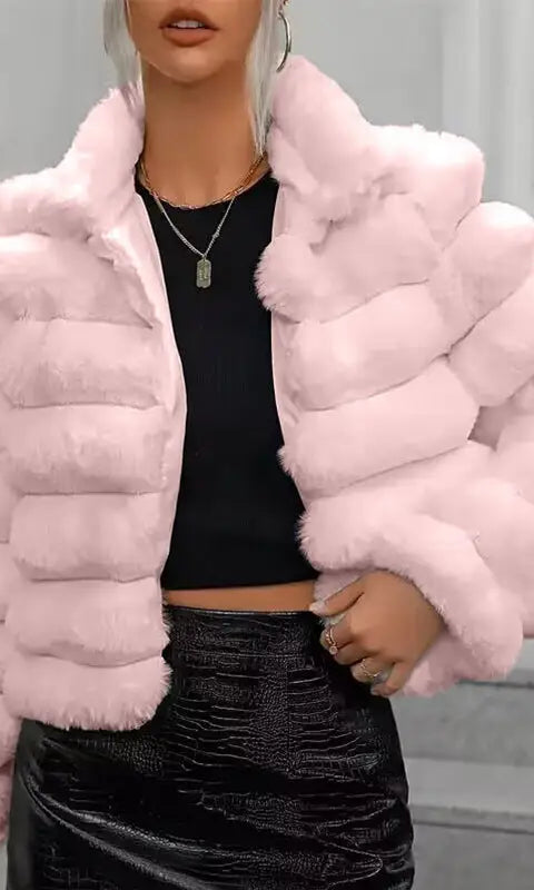 Pink faux fur jacket for autumn winter faux coat