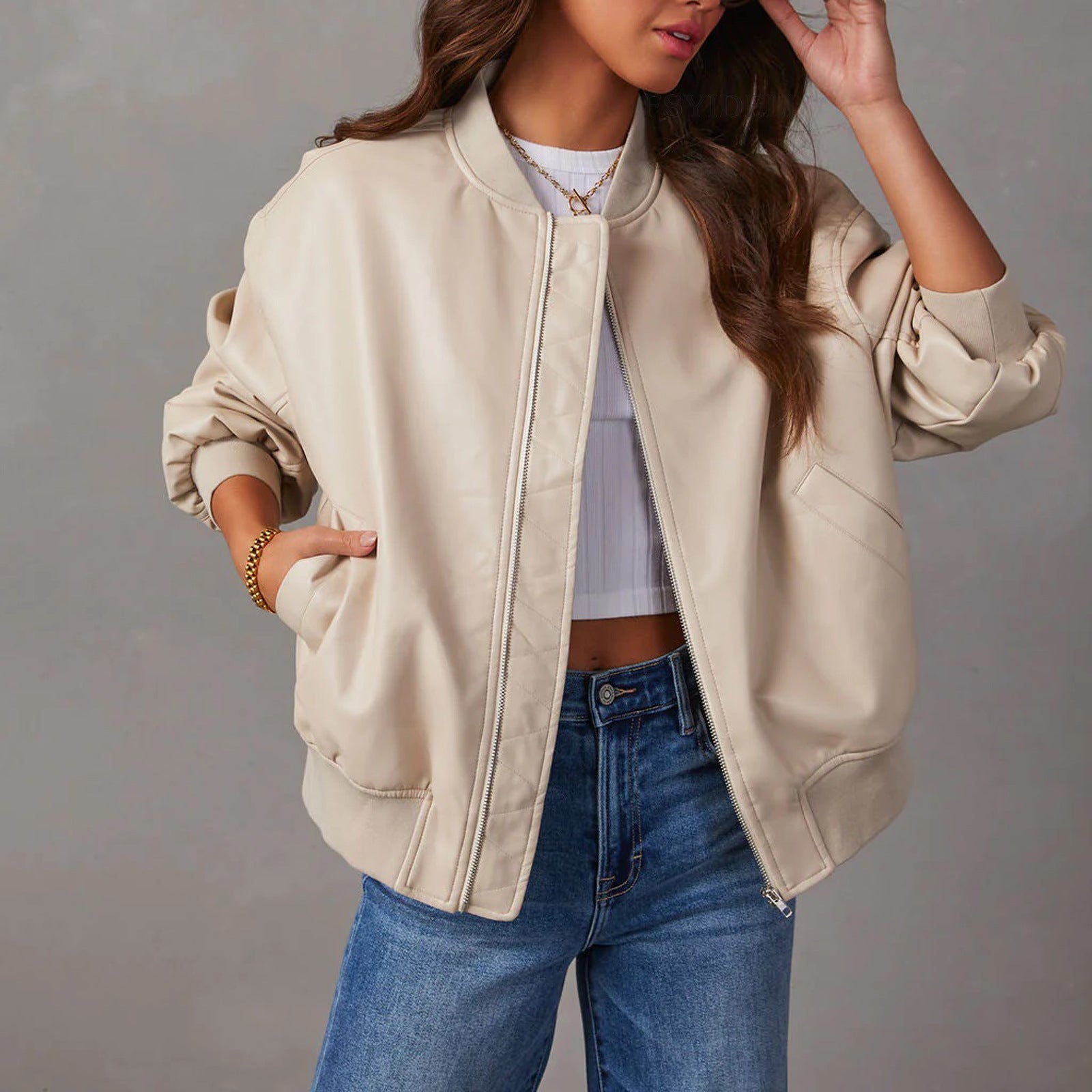 Faux Leather Varsity Jacket