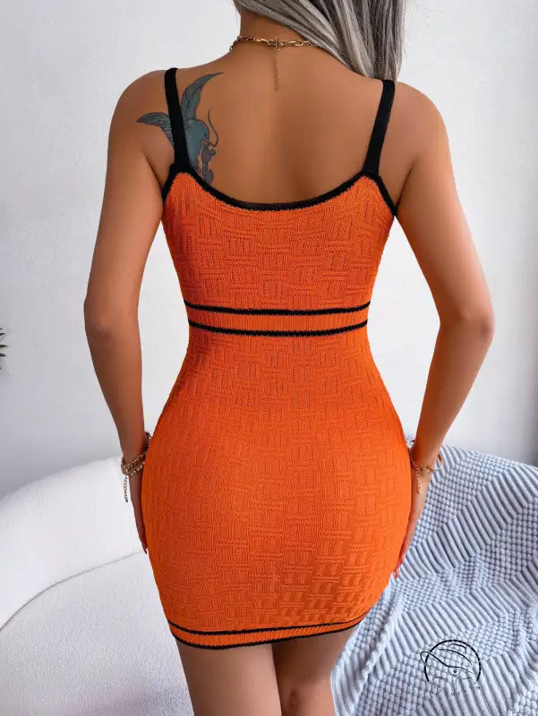 Elegant design knitted hip orange mini dress