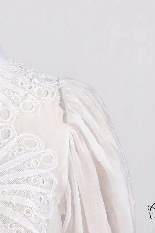 White eyelet blouse in French artistic palace embroidery jumpsuit