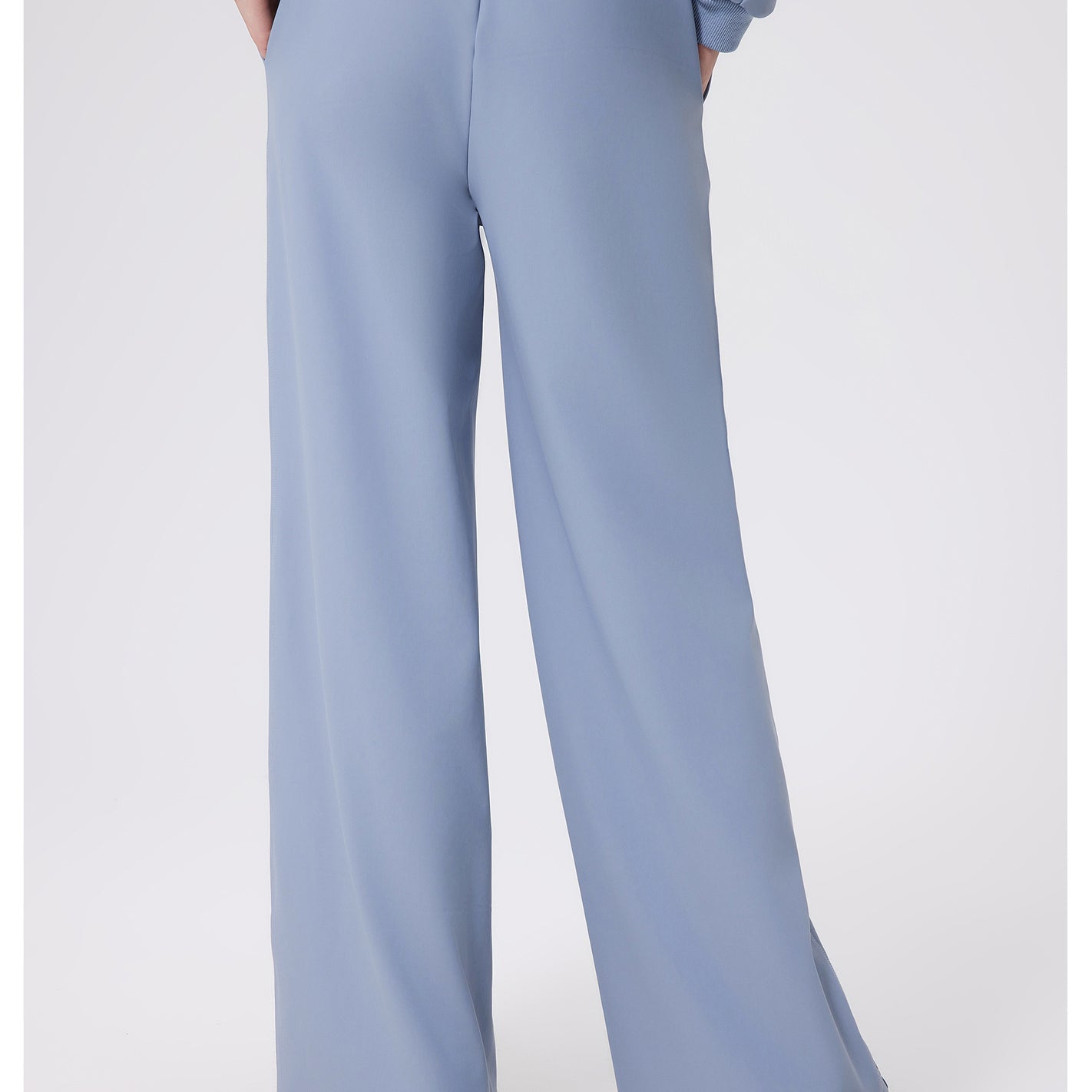Light blue pleated high-waist loose fitness warm pants