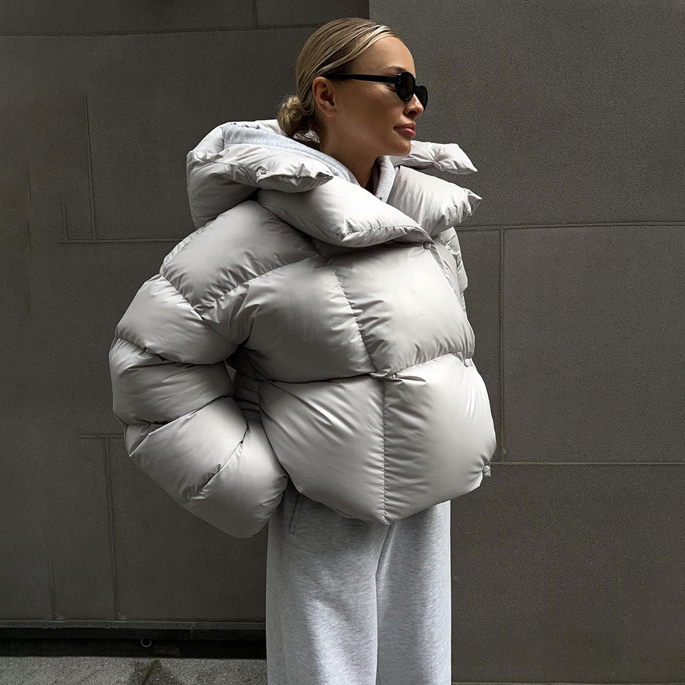 Oversized silver puffer jacket from Langry, a stylish option in ملابس fashion