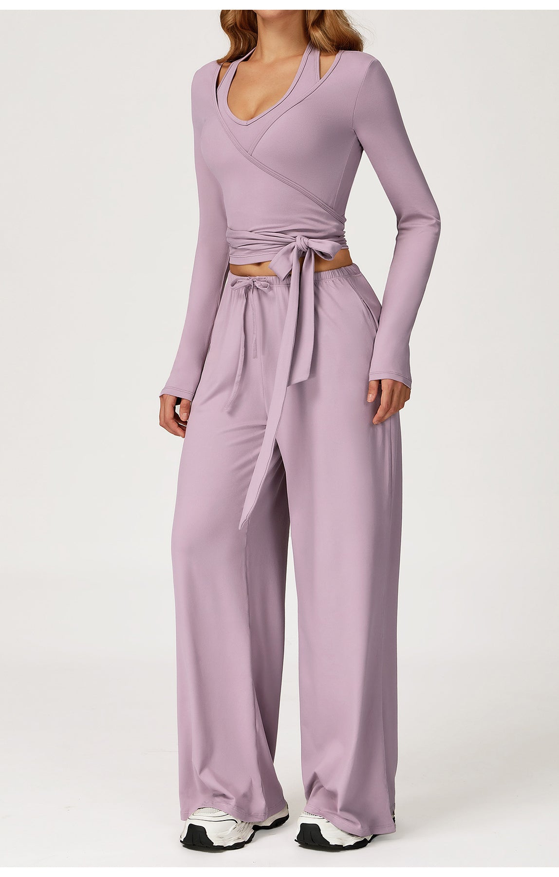Lavender langry fashion jumpsuit with tie waist for yoga
