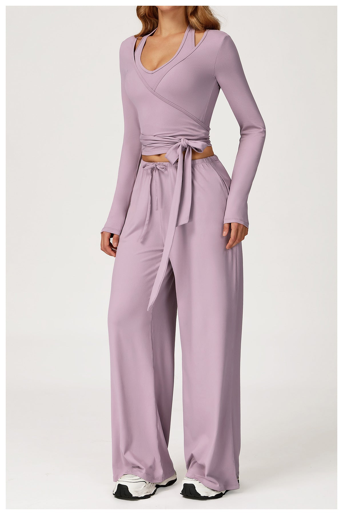 Lavender langry fashion jumpsuit with tie waist for yoga